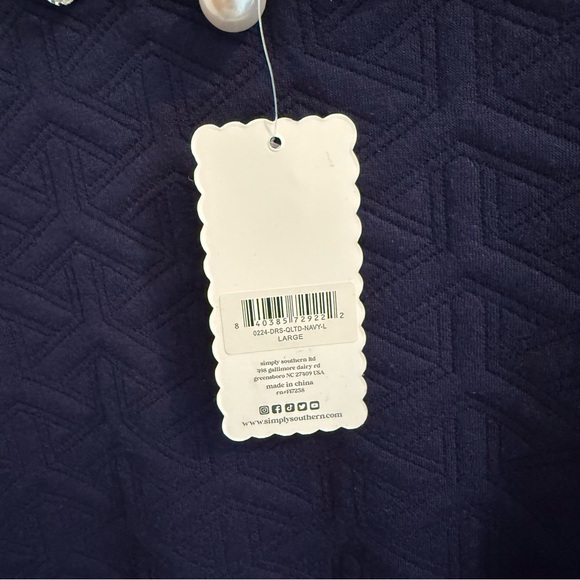 NWT Simply Southern Navy Blue Quilted Gem and Pearl Neck Dress - Picture 2 of 6